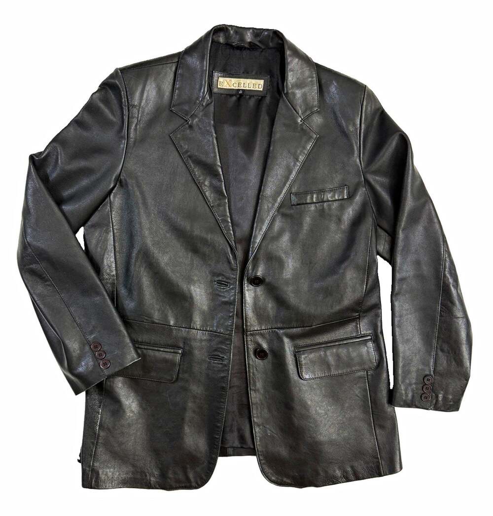 Excelled Womens Black Genuine Leather Button Front Lined Pocket Blazer Jacket 10